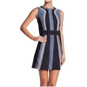 Parker Dress Womens XS Blue Colorblock Genuine Leather Sleeveless Sheath Mini